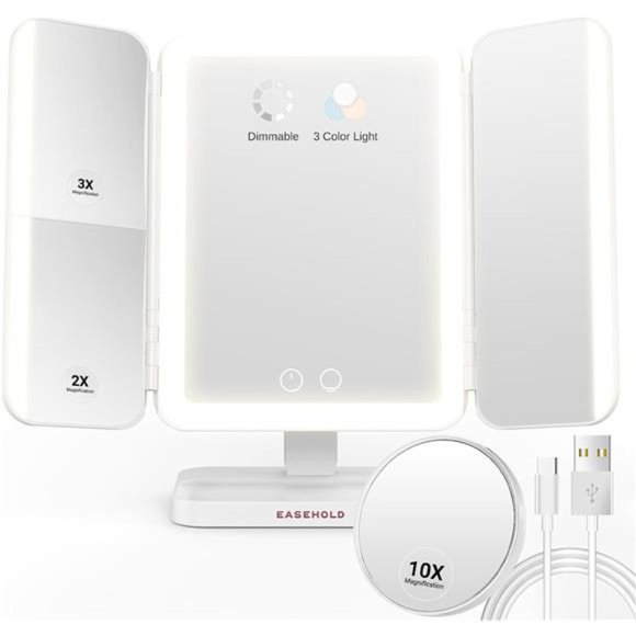 Rechargeable 5000mAh Lighted Makeup Mirror,1X/2X/3X/10X Magnifying Vanity Mirror